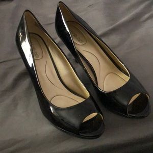 Black open toe heels